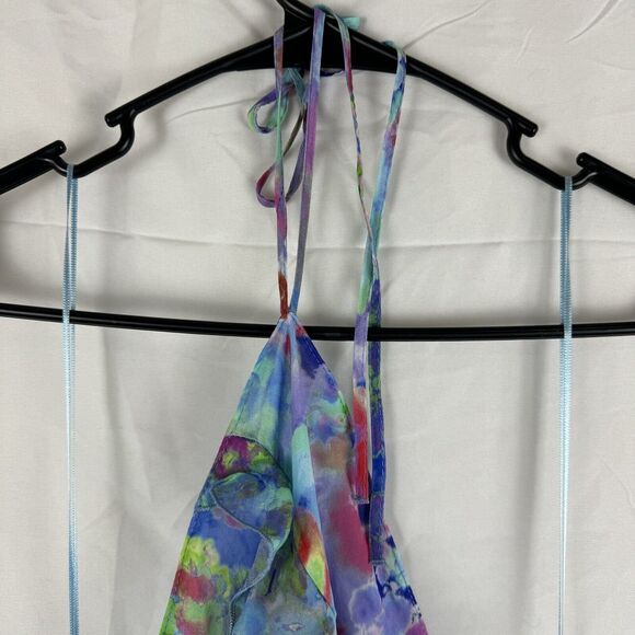 ZARA Watercolor Floral Halter Backless Maxi Dress Size XL Ruffle Details - Picture 4 of 6